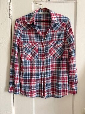 Zara Plaid Long Sleeve Blouse